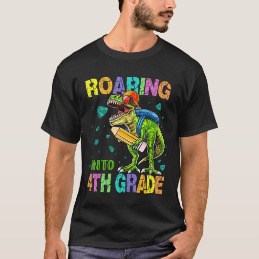 Back to School Dinosaur Rex  Roaring Into 4th Grad T-shirt (Voorkant)