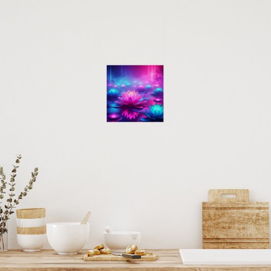 Back to School Dreamlike Neon Lotus Glow Poster (Keuken)