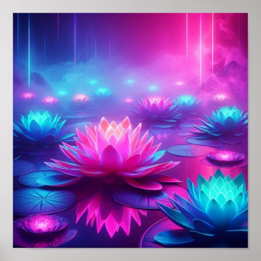 Back to School Dreamlike Neon Lotus Glow Poster (Voorkant)