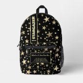Back To School Faux Holographic Gold Stars Black Bedrukte Rugzak (Voorkant)