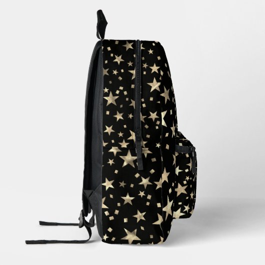 Back To School Faux Holographic Gold Stars Black Bedrukte Rugzak (Links)