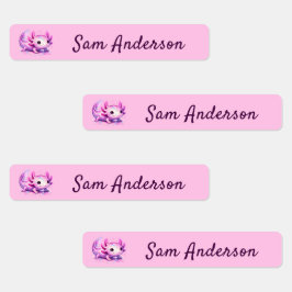 Back to School Girls Pink Axolotl Kids Name Labels