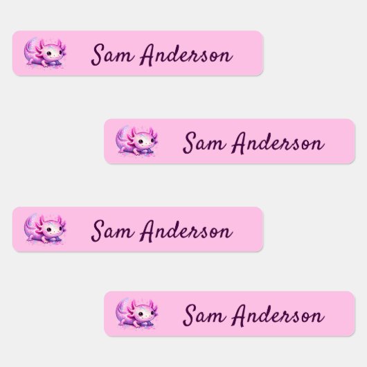 Back to School Girls Pink Axolotl Kids Name Labels (Groep)