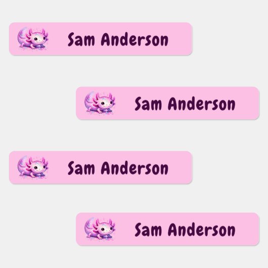 Back to School Girls Pink Axolotl Kids Name Labels (Groep)