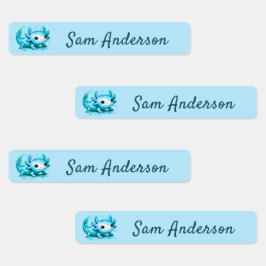 Back to School Girls Pink Axolotl Kids Name Labels