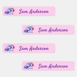 Back to School Girls Pink Unicorn Kids Name Labels