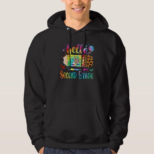 Back To School Hello 2nd Grade Leopard Tie Dye Pen Hoodie (Voorkant)