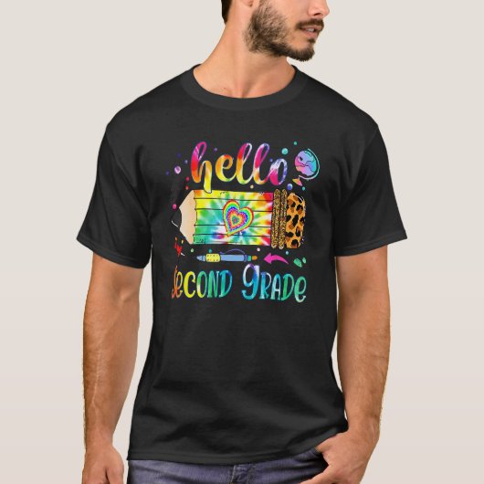 Back To School Hello 2nd Grade Leopard Tie Dye Pen T-shirt (Voorkant)