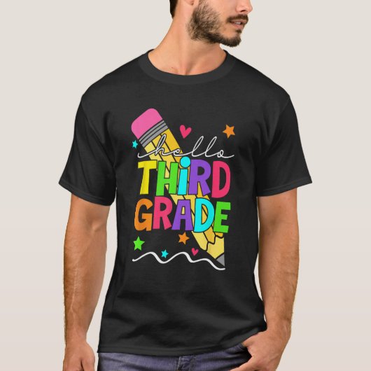 Back To School Hello 3rd Third Grade Pencil Teache T-shirt (Voorkant)