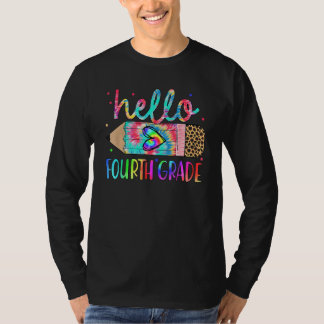 Back To School Hello 4th Grade Leopard Tie Dye Pen T-shirt