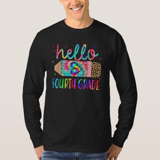 Back To School Hello 4th Grade Leopard Tie Dye Pen T-shirt (Voorkant)