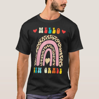 Back To School Hello Fifth 5th Grade Rainbow Leopa T-shirt