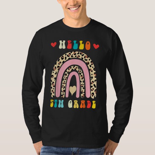 Back To School Hello Fifth 5th Grade Rainbow Leopa T-shirt (Voorkant)