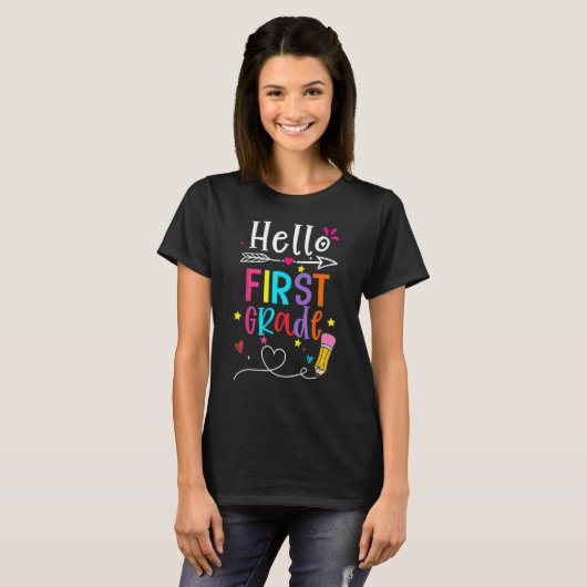 Back To School Hello First Grade First Day Boy Gir T-shirt (Voorkant volledig)