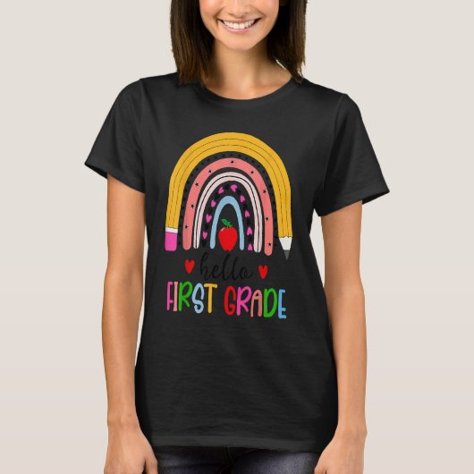 Back To School Hello First Grade Teacher Rainbow T T-shirt (Voorkant)