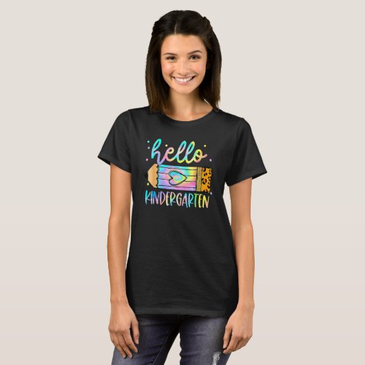 Back To School Hello Kindergarten Leopard Tie Dye  T-shirt (Voorkant volledig)