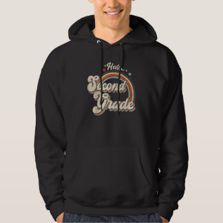 Back To School Hello Second Grade 2nd Rainbow Retr Hoodie