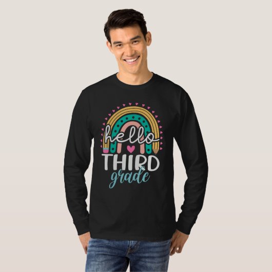 Back To School Hello Third Grade Rainbow 3rde Grad T-shirt (Voorkant volledig)