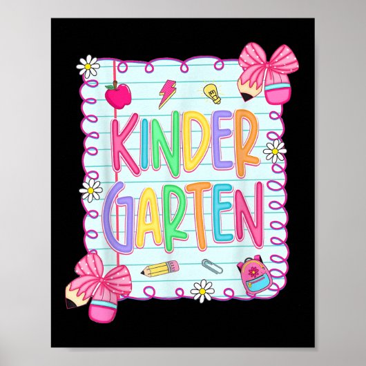 Back To School Kindergarten Coquette Pencil Bow Te Poster (Voorkant)
