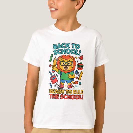 Back to School Lion T-Shirt – Rule the School Kids (Voorkant)