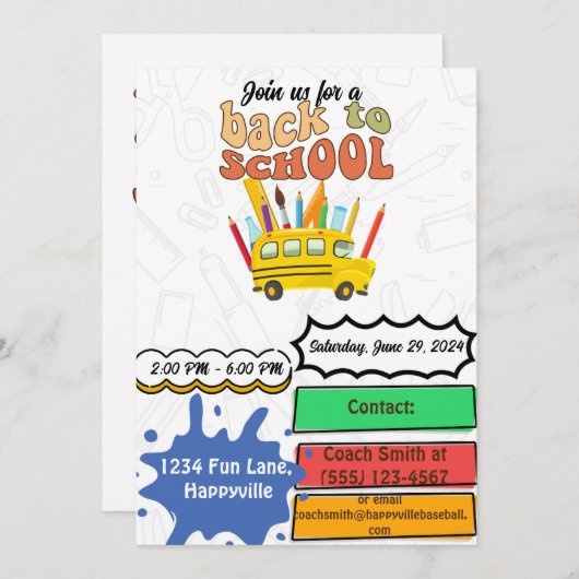 back-to-school party uitnodiging (Voorkant / Achterkant)