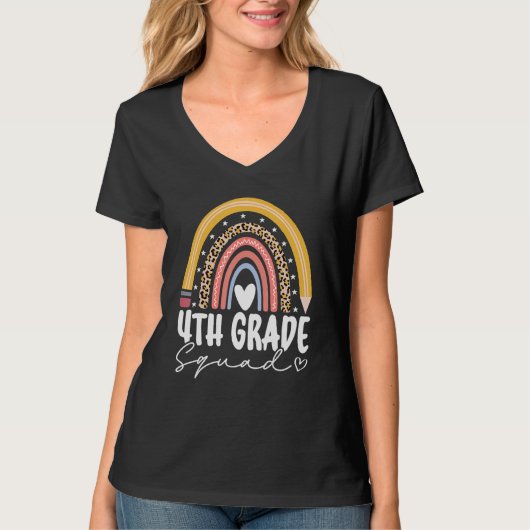 Back To School Rainbow 4th Fourth Grade Squad Teac T-shirt (Voorkant)