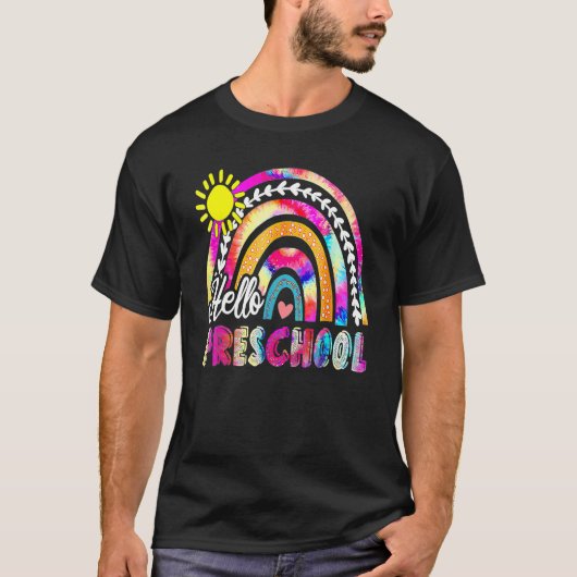 Back To School Rainbow Boho Tie Dye Teacher Hello  T-shirt (Voorkant)