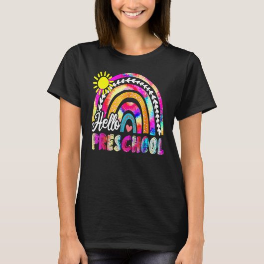 Back To School Rainbow Boho Tie Dye Teacher Hello T-shirt (Voorkant)