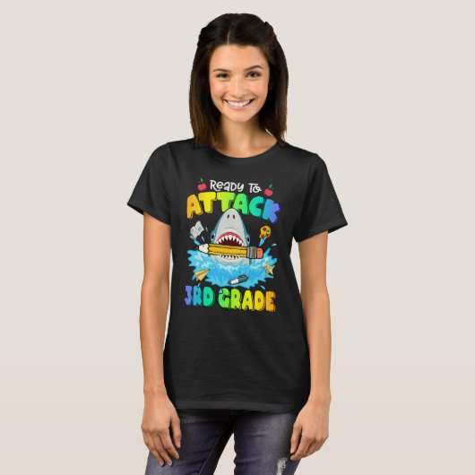 Back To School Ready To Attack 3rd Grade Shark Boy T-shirt (Voorkant volledig)
