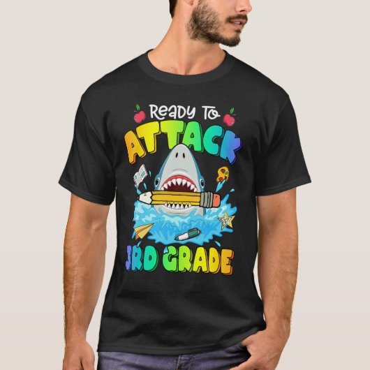 Back To School Ready To Attack 3rd Grade Shark Boy T-shirt (Voorkant)