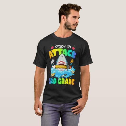 Back To School Ready To Attack 3rd Grade Shark Boy T-shirt (Voorkant volledig)