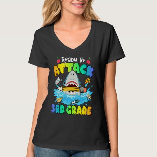 Back To School Ready To Attack 3rd Grade Shark Boy T-shirt (Voorkant)
