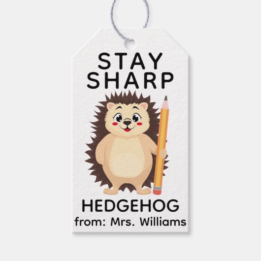 Back to School Stay sharp hedgehog Cute Funny Pun Cadeaulabel (Voorkant)