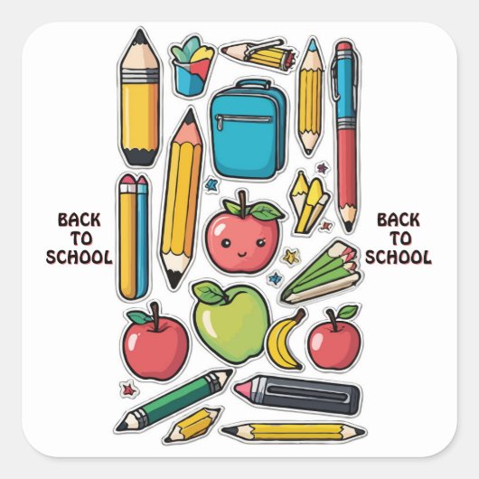 Back-to-School Sticker Set - Kleurrijke items (Voorkant)