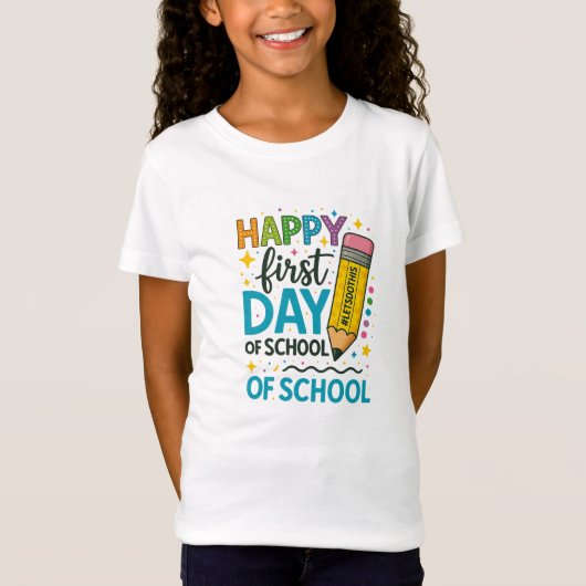 Back to School T-Shirt for Kids – Happy First Day  (Voorkant)