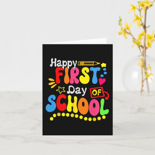 Back To School Teacher Student Happy First Day Of Kaart (Gele Bloem)