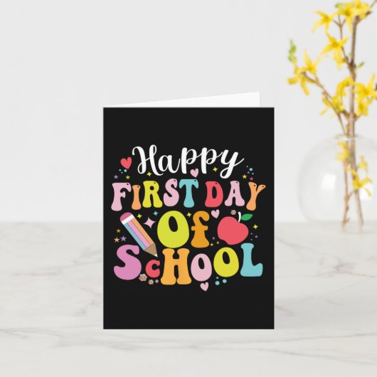 Back To School Teacher Student Happy First Day Of Kaart (Gele Bloem)