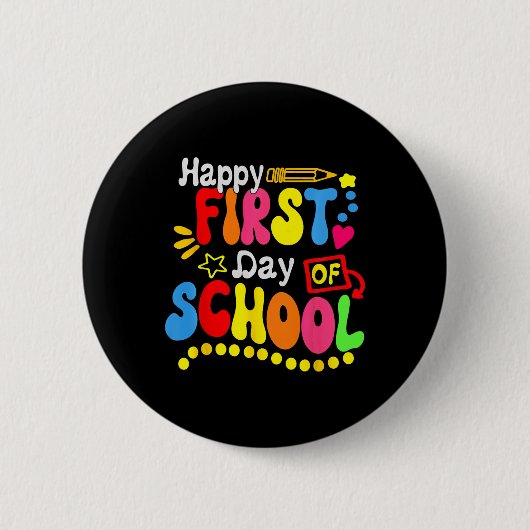 Back To School Teacher Student Happy First Day Of Ronde Button 5,7 Cm (Voorkant)