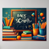 Back to School Teacher Welcome Blackboard Books Poster (Voorkant)
