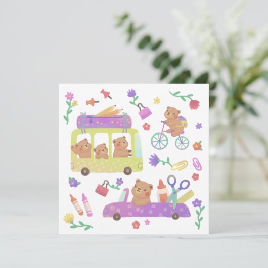 Back to School: Teddy's Ready for School Feestdagenkaart (Staand voorkant)