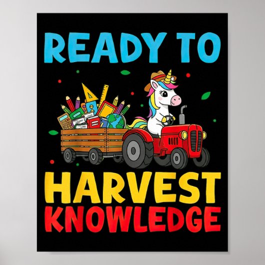 Back To School Unicorn Farming Tractor Farmer Kids Poster (Voorkant)