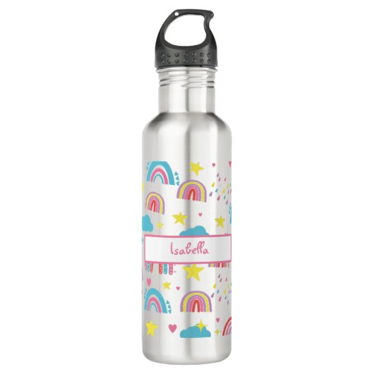 Back to School Water Bottle with Rainbow Pattern Waterfles (Voorkant)