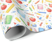 Back to School Watercolor Supplies Pattern Cadeaupapier (Rol Hoek)