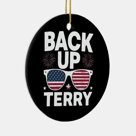 Back-up Terry Funny 4 juli Patriottisch Vuurwerk Keramisch Ornament (Rechts)