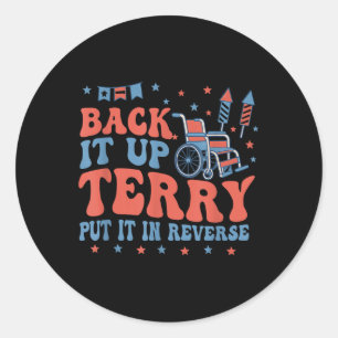 Back-up Terry zet hem in omgekeerd vuurwerk 4th of Ronde Sticker