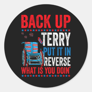 Back-up Terry zet hem in omgekeerd vuurwerk 4th of Ronde Sticker