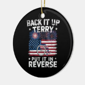 Back-up Terry zet hem in omgekeerde Fireworks Funn Keramisch Ornament (Links)