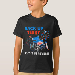 Back-up Terry zet hem om in omgekeerde vuurwerk op T-shirt