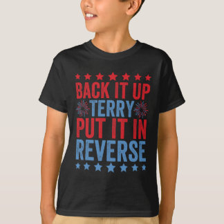 Back-up Terry zet hem om in omgekeerde vuurwerk op T-shirt