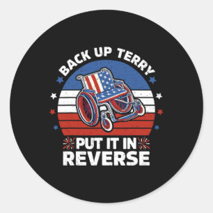 Back-up Terry zette het in omgekeerde Vintage 4 ju Ronde Sticker
